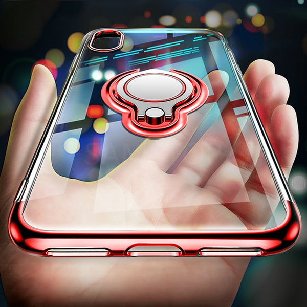 Ultra Thin Transparent Phone Case For iPhone XS MAX XR X 8 7 6 6S Plus Car Magnetic Cases Finger Ring Holder Cover Coque