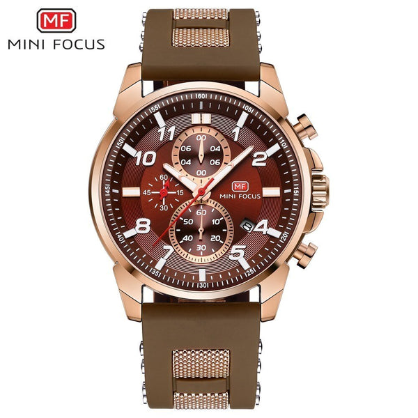 MINI FOCUS Gold Fashion Sports Watch Men Luxury Brand Analog Men's Watches Quartz Watches Man Clock Chronograph Silicone Strap