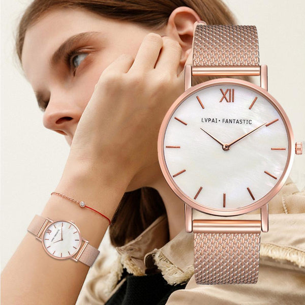 LVPAI Watches For Women Luxury Silver Popular Dial Metal Ladies Bracelet Quartz Clock Ladies Wrist Watch New  @50