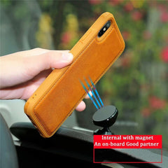 Ultra Thin PU Leather Magnetic Car Phone Case for iPhone XS Max XR X 6 6s 7 8 Plus Soft Silicone Shockproof Anti-fall Cover