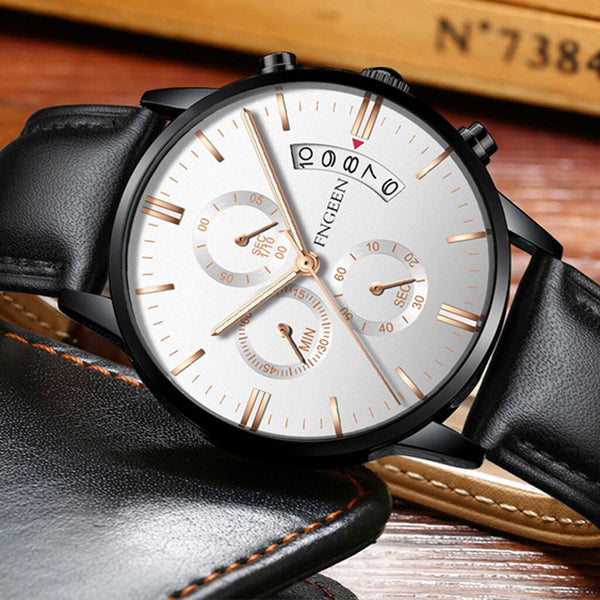 FNGEEN Man Watch Luxury Casual Quartz Waterproof Calendar Leather Belt Watches Mens 2019 Men Wristwatch Clock horloges mannen