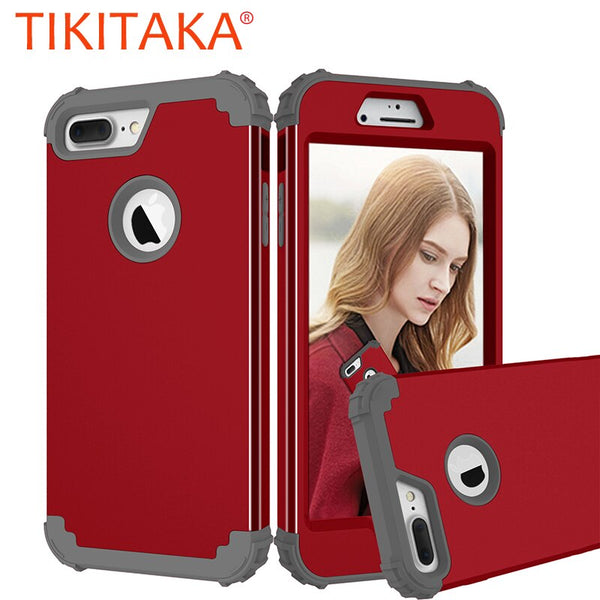 360 Full Body Protective Phone Cases For iPhone 7 6 6s Plus Case Durbale 3 in 1 Hybrid PC+TPU Cover Shockproof Armor Screen Film