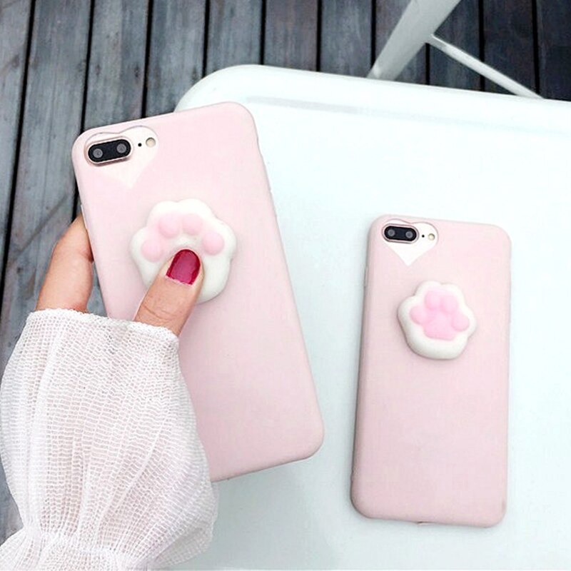 3D Cartoon Cute Squishy Cat Claw Case for iPhone 6 6S 7 Plus Fundas Funny Pressure Release Soft Squishi Squeeze Cats Phone Cases