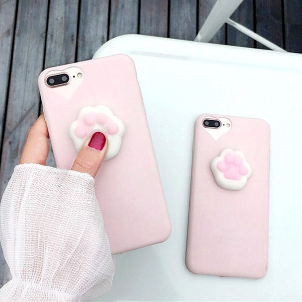 3D Cartoon Cute Squishy Cat Claw Case for iPhone 6 6S 7 Plus Fundas Funny Pressure Release Soft Squishi Squeeze Cats Phone Cases