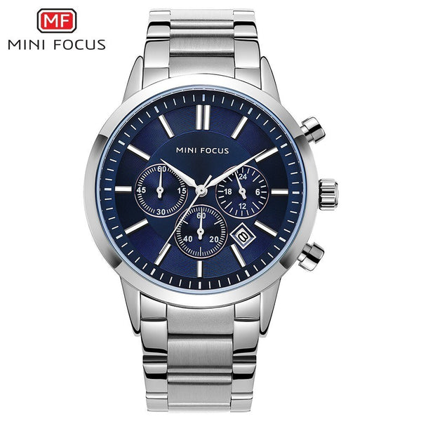 MINI FOCUS Fashion Men Watches 2019 Luxury Brand Stainless Steel Men's Watches Quartz Watches Men Waterproof Silver Watch Men