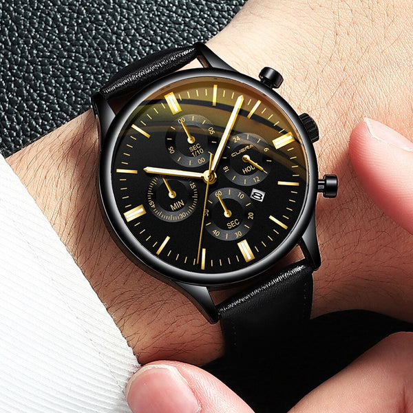 Men's Watch Fashion Sport Stainless Steel Case Leather Band Quartz Analog Wrist Watch Man Reloj Hombre 2019 relogios masculinos