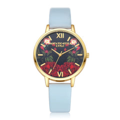 Women Watches  Delicate Plant Pattern Scale Disc Ladies Quartz Wristwatch Simple Leather Strap Clock Dress Gift Reloj Mujer@50