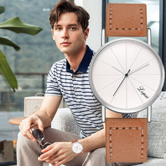 Trend Mens Watch Thin Disc Fashion Quartz Wristwatch Business Leather Strap Classic Male Clock Handsome Relojes Para Hombre@50