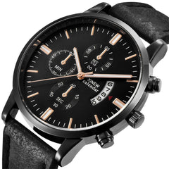 Men's Wristwatch Sport Stainless Steel Case Leather Band Quartz Analog Watch Man relojes hombre 2019 erkek kol saati