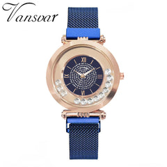 Hot Sale  Women Watche  Rhinestone Dial Ladies Quartz Wristwatch Mesh Magnetic Buckle Strap Luxury Clock Gift Montre Femme@50