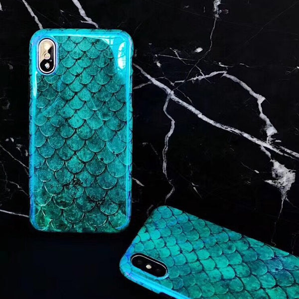 Blu-Ray Phone Case For iPhone XS XR XS Max X 8 7 6 6S Plus Laser Blue Fish Scale Soft TPU Retro Phone Back Cover Cases