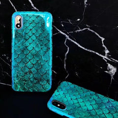 Blu-Ray Phone Case For iPhone XS XR XS Max X 8 7 6 6S Plus Laser Blue Fish Scale Soft TPU Retro Phone Back Cover Cases
