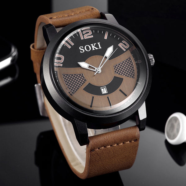 SOKI Men's Wrist Watches 2019 NEW Sport Quartz Leather Watch Man zegarek meski Men Wristwatch Clock relogios masculinos