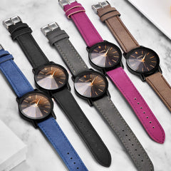 DISU Men Women Ladies Wrist Watch Leather Strap Line Analog Quartz watch man watches mens 2019 relogio masculino