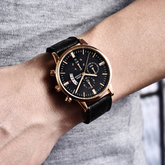 Men's Wristwatch Sport Stainless Steel Case Leather Band Quartz Analog Watch Man relojes hombre 2019 erkek kol saati