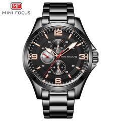 MINI FOCUS Classic Watch For Men 3 Sub-dials Mens Watches Quartz Analog Clock Stainless Steel Watch Strap Calendar Wristwatch