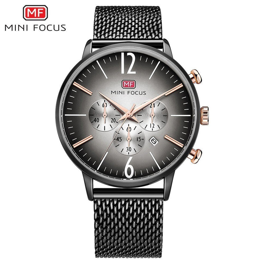 MINI FOCUS Thin Chronograph Men Watches Top Brand Luxury Fashion Sports Watch Men Stainless Steel Mesh Strap Quartz Male Clock