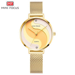 MINIFOCUS Watches Women Fashion Watch 2019 Female Watch Gold Luxury Brand Womans Watch Ladies Stainless Steel Mesh Wristwatches