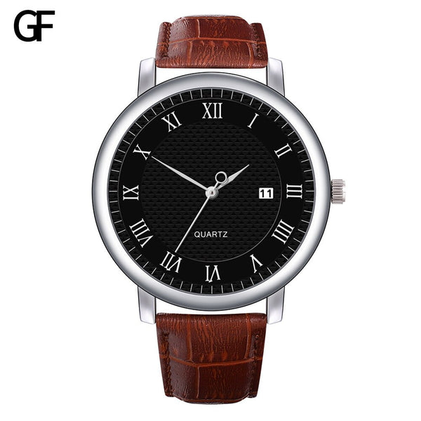 Men's Watch New Fashion High-End Quartz Letter Leather Strap male clock men watches quartzo day date relogios masculinos