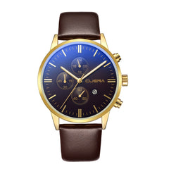 DISU Men Watches Faux Leather Blue Ray Glass Quartz Analog watch mens wrist watches day date relogios masculino