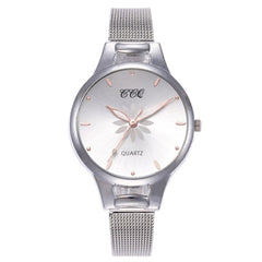 Women's Wristwatches Luxury Silver Popular Pink Dial Flowers Metal Ladies Bracelet Quartz Clock Fashion Zegarki Damskie @50