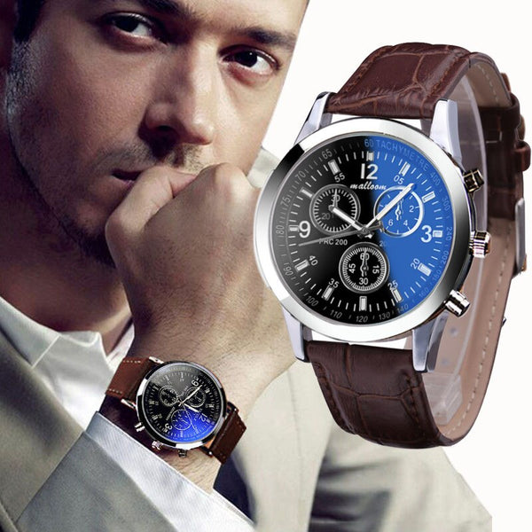 Men Wristwatch Clock Luxury Fashion Faux Leather Blue Ray Glass Quartz Analog Watch Man Montre Homme 2019 relogio masculino