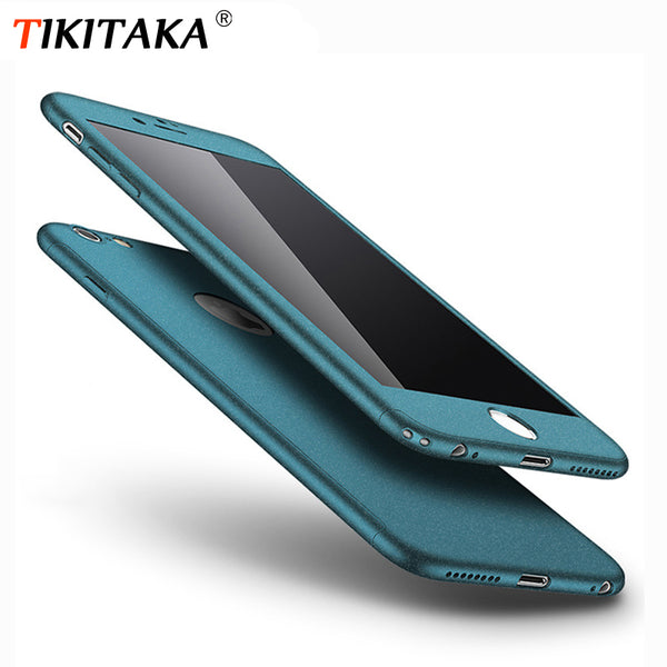 360 Case Full Body Coverage Phone Cases for iPhone 7 6 6s Plus Fundas Fashion Matte Hard PC Cover Free Glass Screen Film