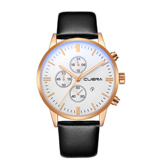 DISU Men Watches Faux Leather Blue Ray Glass Quartz Analog watch mens wrist watches day date relogios masculino