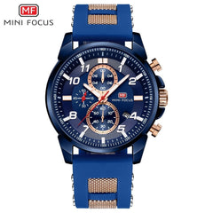 MINI FOCUS Gold Fashion Sports Watch Men Luxury Brand Analog Men's Watches Quartz Watches Man Clock Chronograph Silicone Strap