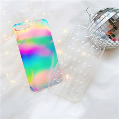 Fashion Gradient Laser Case For iPhone 6 Plus Case Colorful Soft Love Heart Mobile Phone Bag For iPhone 6 6s Plus With Lanyard