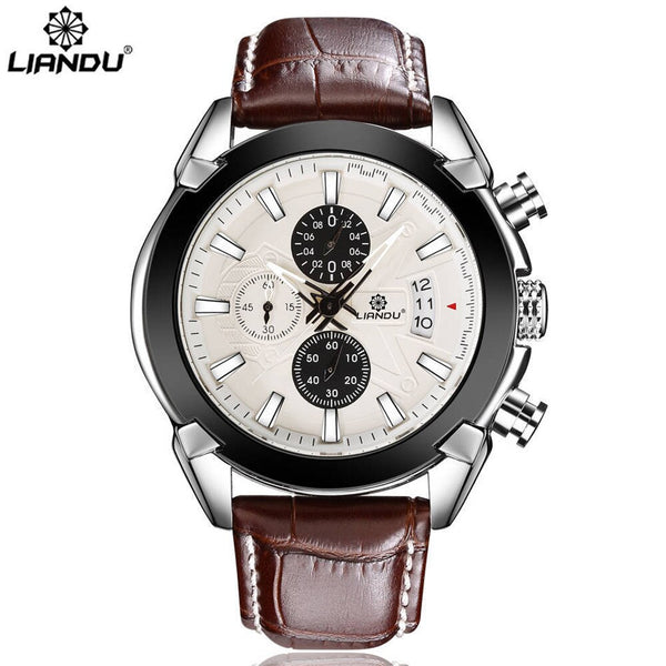 LIANDU Mens Wrist Watch Luxury Fashion Leather Glass Quartz Analog Watch Man Reloj Hombre 2019 Men Wristwatch Clock