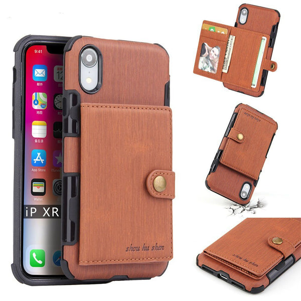 Leather Wallet Case For iPhone XS Max 6 6s 7 8 Plus Plain Business Cases For Samsung Note 8 S8 S9 Plus With Card Pocket Cover