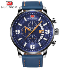 MINI FOCUS Sports Watch For Men Luxury Casual Chronograph Watches Quartz Men's Watch Genuine Leather Top Brand Luxury Military