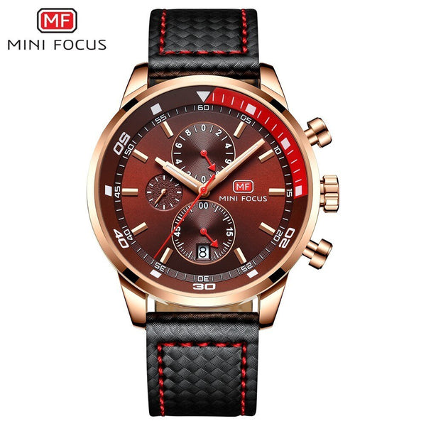 MINI FOCUS Watches Mens Luxury Brand Sport Watch Men Fashion Leather Wrist Watches Black Blue Coffee Male Clock For Gentleman
