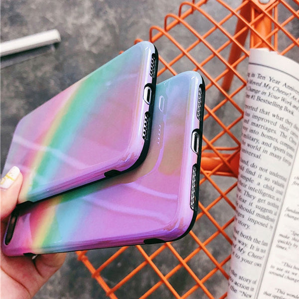 TIKITAKA Gradient Rainbow Phone Case For iphone 7 Blue Ray Case For iphone X 6 6s 8 6 Plus 6s Plus 7 Plus 8 Plus Back Cover