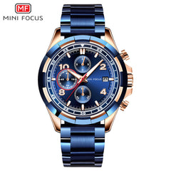 MINI FOUCS Chronograph Watches Man Clock Sport Watches For Men Fashion Rose Gold Watch Men Luxury Brand Stainless Steel Luminous