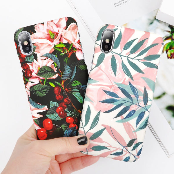 Ultra Thin Leaf Case For iPhone 8 7 6 6S Plus 5 s SE Fitted Cases Green Leaves Phone Cases Hard PC Cover For iphone X Shell Capa