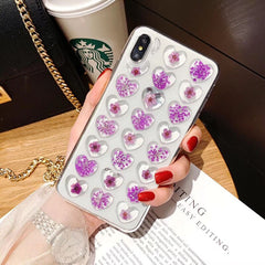 3D Pink Love Heart Phone Case for IPhone X XS Max xr 7 6s 8 Plus Candy Soft Silicone TPU Dried Flower Case Back Cover Female