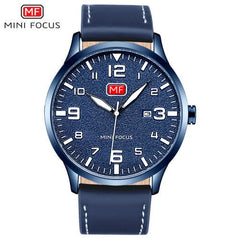 MINI FOCUS Fashion Genuine Leather Watch For Men Luxury Casual Men's Wristwatch Clock Quartz Arabic Number Calendar Analog Watch
