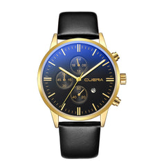 DISU Men Watches Faux Leather Blue Ray Glass Quartz Analog watch mens wrist watches day date relogios masculino
