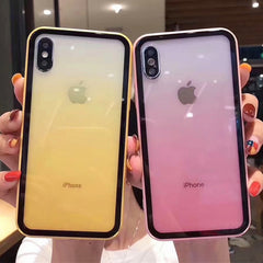 Colorful Shockproof Silicone Bumper Frame Glass Case For iPhone 11 X XR XS Max 8 7 6 6S Plus Rainbow Gradient Transparent Cover