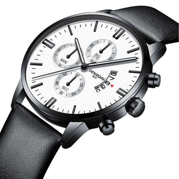 DISU Men Wrist Watch Quartz Sport Military Stainless Steel Dial Leather Band watches man male watch metal relogios masculino