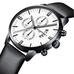 DISU Men Wrist Watch Quartz Sport Military Stainless Steel Dial Leather Band watches man male watch metal relogios masculino