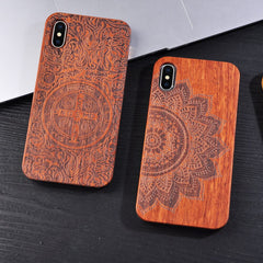 Genuine Natural Wood Case For iPhone X 8 7 6 6s Plus 5s 5 SE Cover Novel Embossed Flower Skull Wolf Pattern Wooden Phone Cases