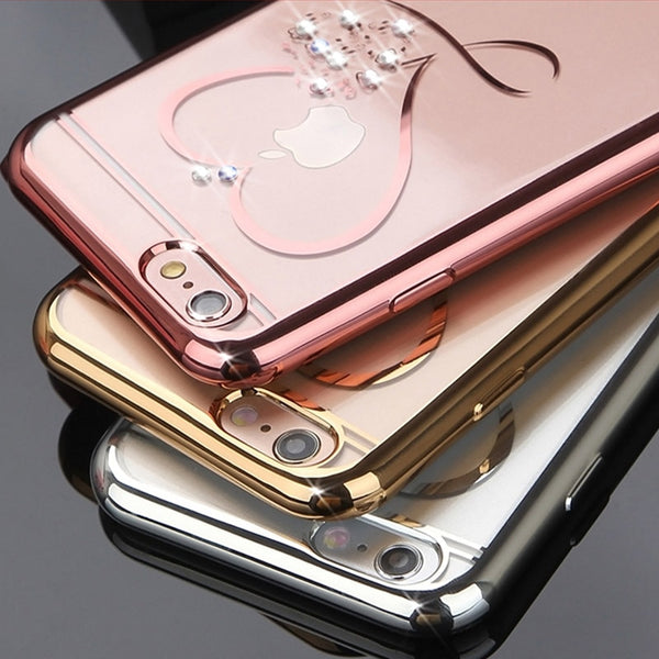 TIKITAKA Bling Crystal Heart Phone Cases For iphone 7 6 6S Plus Case thin Clear Soft TPU Rose Gold Plating Glitter Diamond Cover