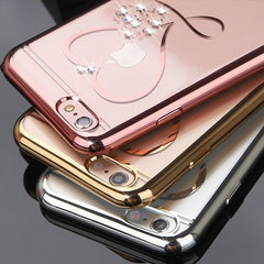 TIKITAKA Bling Crystal Heart Phone Cases For iphone 7 6 6S Plus Case thin Clear Soft TPU Rose Gold Plating Glitter Diamond Cover