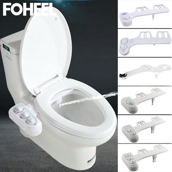 FOHEEL Non-Electric Toilet Seat Bidet Hot Cold Water Bathroom Muslim Shattaf Washing Bidet Sprayer Self-Cleaning Nozzle