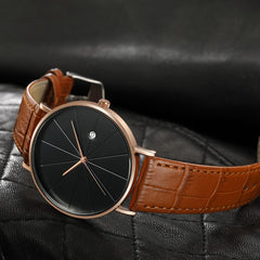 DISU Men Watches Leather Blue Ray Glass Quartz Analog With Calen wristwatch mens unique watch for men relogios masculino