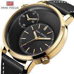 MINI FOCUS Two Time Zones Creative Watch Man 2019 Top Brand Luxury Men Watch Leather Quartz Fashion Male Clock Relogio Masculino