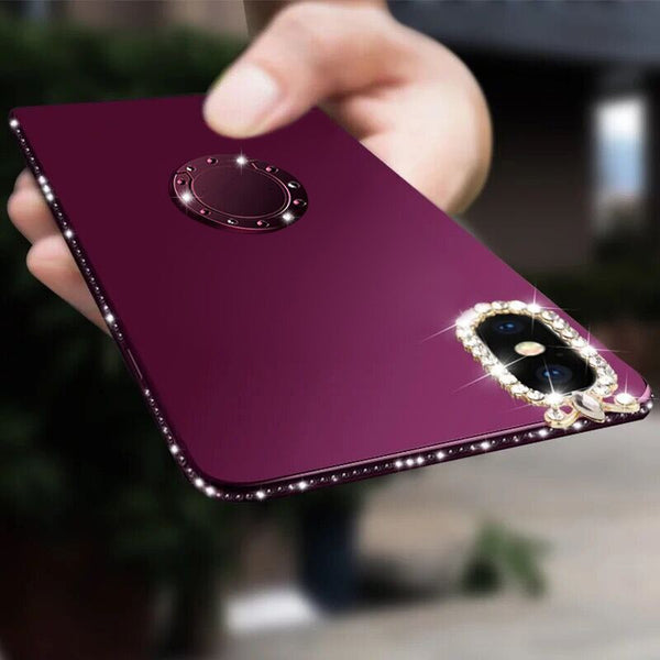 Bling Rhinestone Diamond Phone Case For iPhone XS Max XR X 8 7 6 6s Plus Soft Silicone Cover With Finger Ring Holder Stand